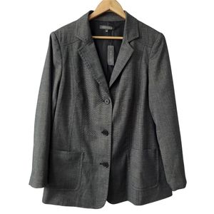 Vintage Woven Single Breast Blazer Textured Gray Plunging Notched Collar Jacket